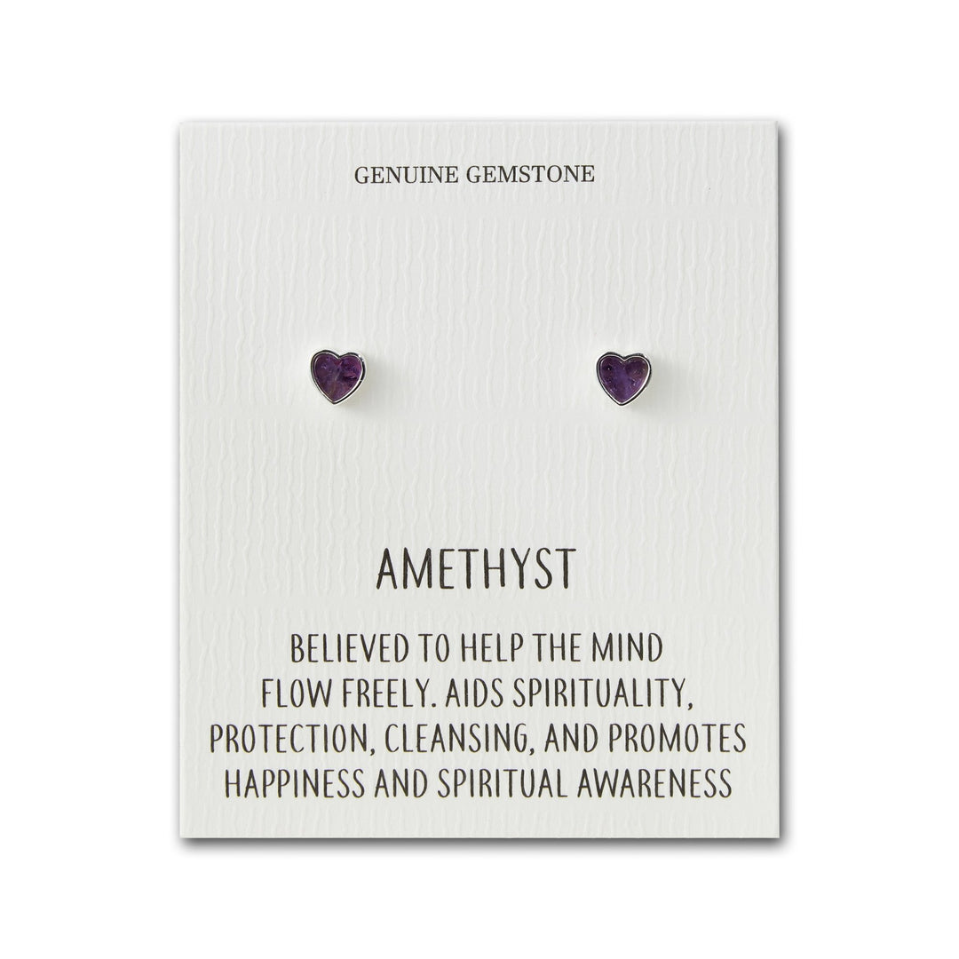 Amethyst Heart Stud Earrings with Quote Card - Philip Jones Jewellery