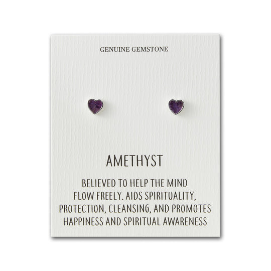 Amethyst Heart Stud Earrings with Quote Card - Philip Jones Jewellery