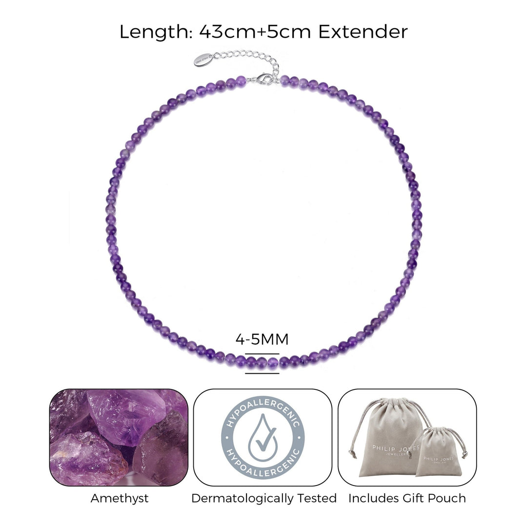 Amethyst Mini Beaded Gemstone Necklace - Philip Jones Jewellery