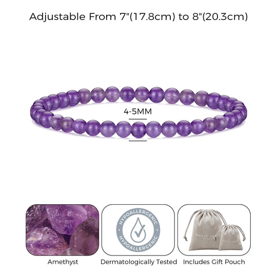Amethyst Mini Beaded Gemstone Stretch Bracelet - Philip Jones Jewellery