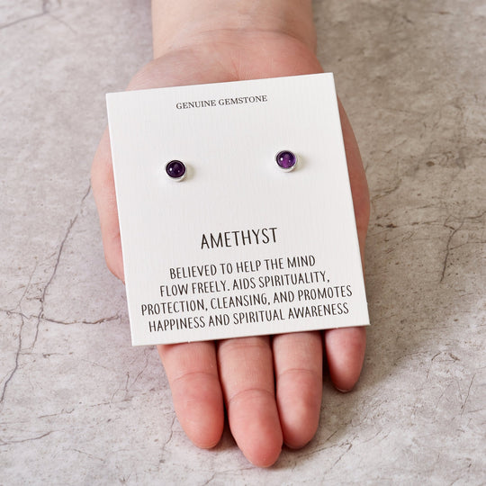 Amethyst Stud Earrings with Quote Card - Philip Jones Jewellery
