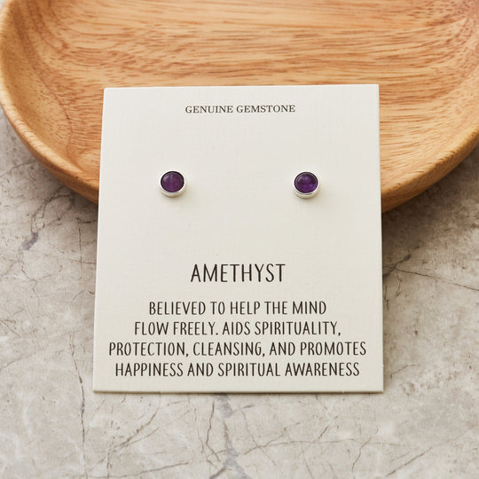 Amethyst Stud Earrings with Quote Card - Philip Jones Jewellery