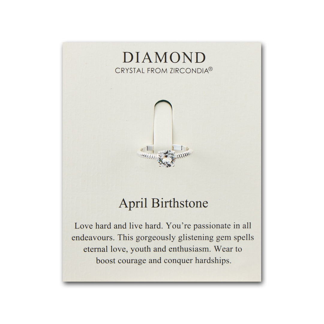 April (Diamond) Adjustable Birthstone Ring Created with Zircondia® Crystals - Philip Jones Jewellery