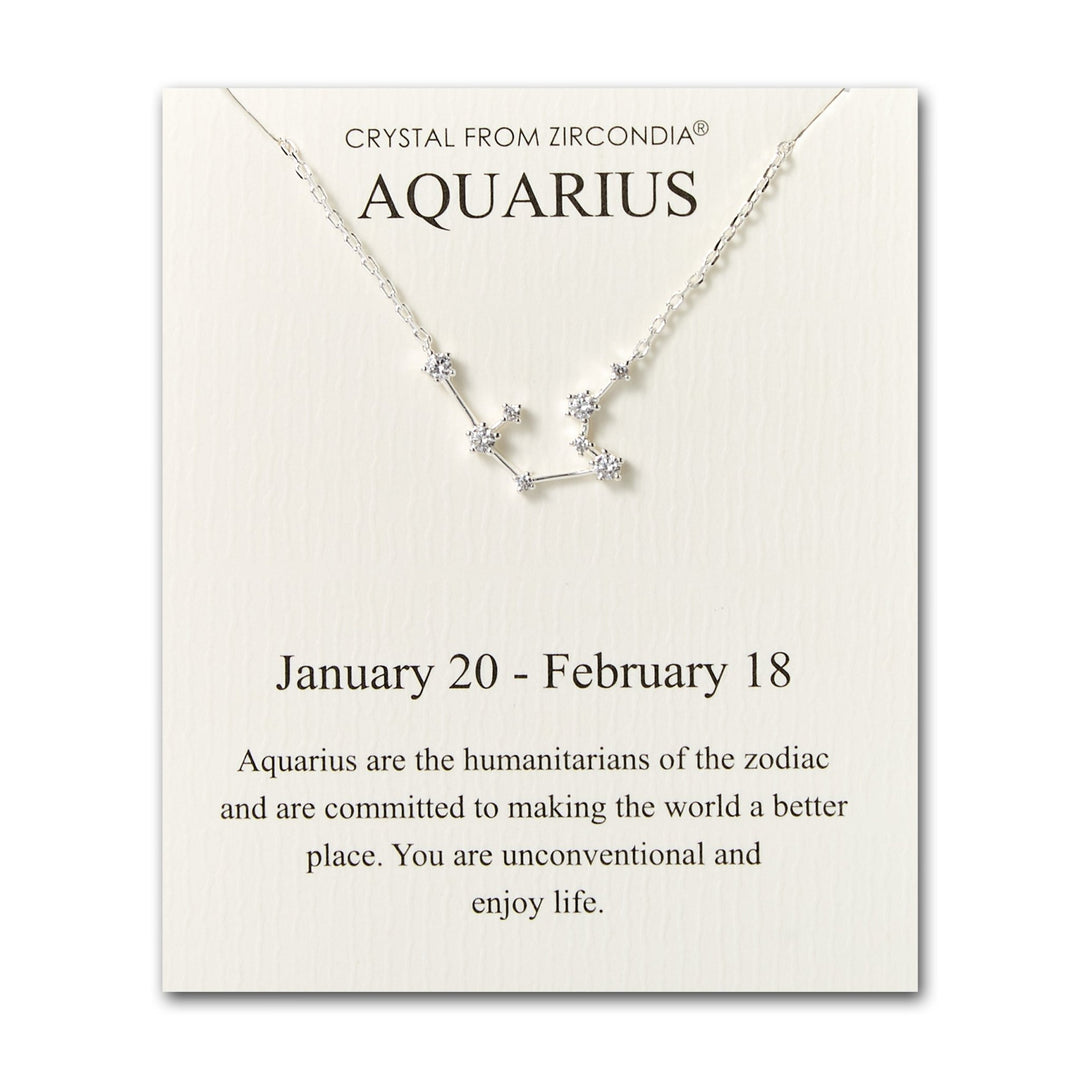 Aquarius Star Sign Zodiac Constellation Necklace and Quote Card with Zircondia® Crystals - Philip Jones Jewellery