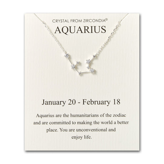 Aquarius Star Sign Zodiac Constellation Necklace and Quote Card with Zircondia® Crystals - Philip Jones Jewellery