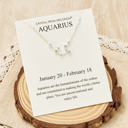 Aquarius Star Sign Zodiac Constellation Necklace and Quote Card with Zircondia® Crystals - Philip Jones Jewellery