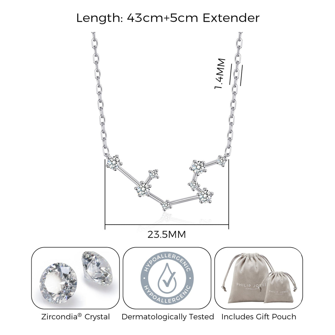 Aquarius Star Sign Zodiac Constellation Necklace with Zircondia® Crystals - Philip Jones Jewellery