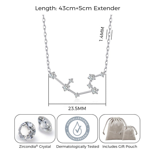 Aquarius Star Sign Zodiac Constellation Necklace with Zircondia® Crystals - Philip Jones Jewellery