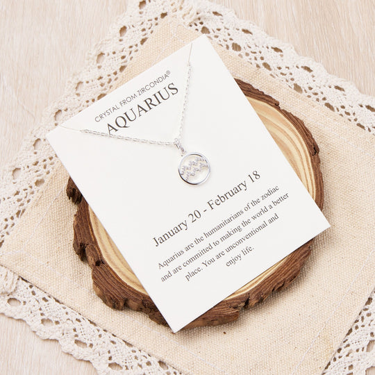 Aquarius Star Sign Zodiac Necklace and Quote Card with Zircondia® Crystals - Philip Jones Jewellery