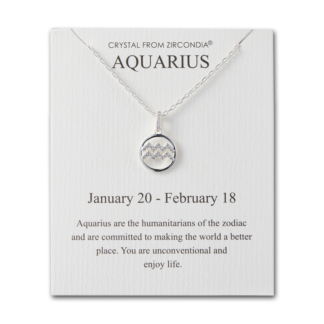 Aquarius Star Sign Zodiac Necklace and Quote Card with Zircondia® Crystals - Philip Jones Jewellery