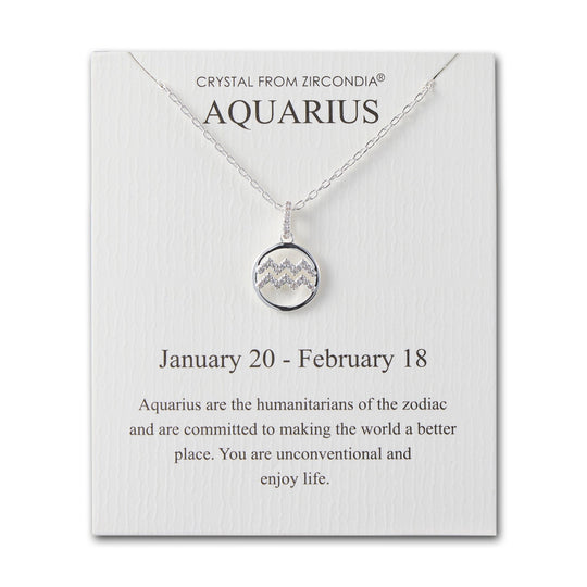 Aquarius Star Sign Zodiac Necklace and Quote Card with Zircondia® Crystals - Philip Jones Jewellery