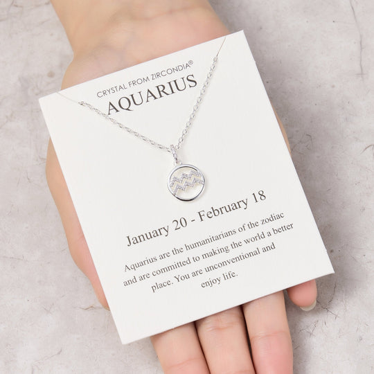 Aquarius Star Sign Zodiac Necklace and Quote Card with Zircondia® Crystals - Philip Jones Jewellery