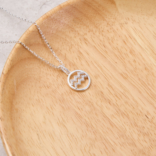 Aquarius Star Sign Zodiac Necklace and Quote Card with Zircondia® Crystals - Philip Jones Jewellery