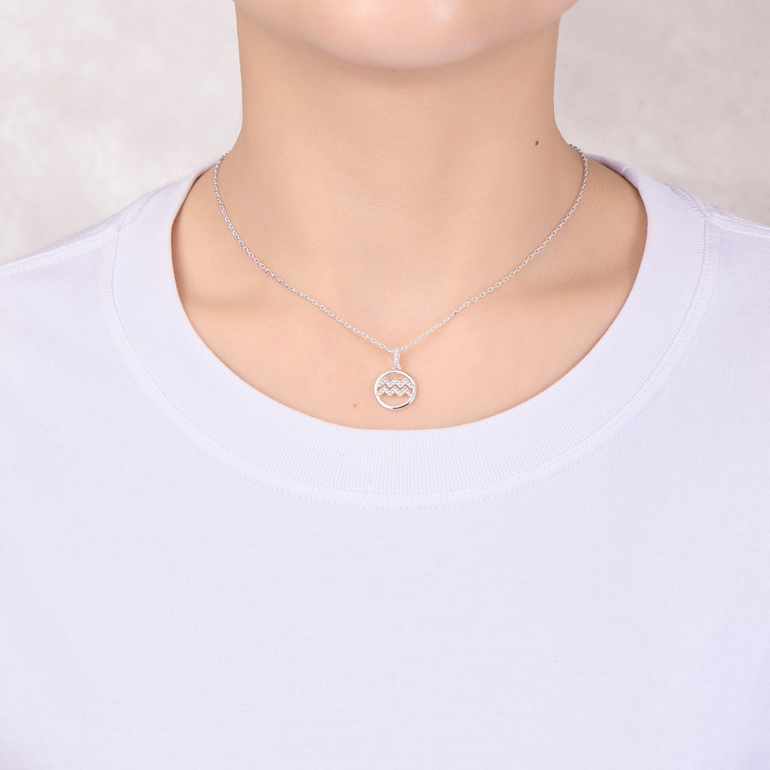 Aquarius Star Sign Zodiac Necklace with Zircondia® Crystals - Philip Jones Jewellery