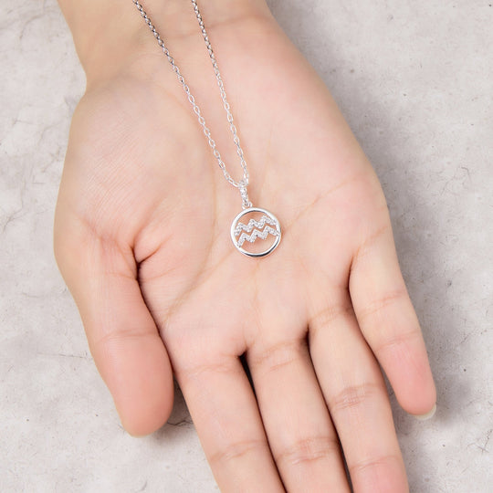 Aquarius Star Sign Zodiac Necklace with Zircondia® Crystals - Philip Jones Jewellery