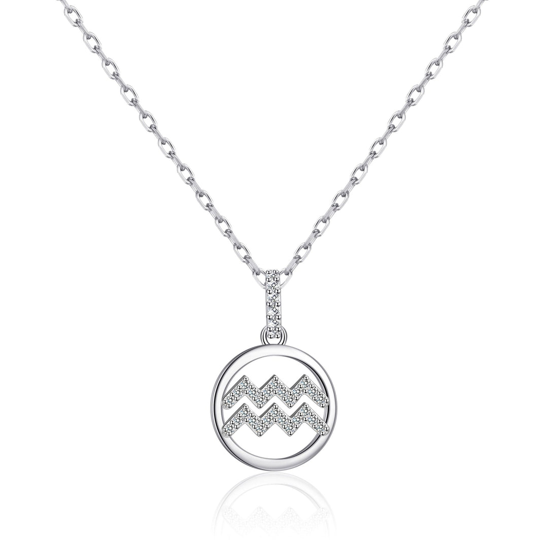Aquarius Star Sign Zodiac Necklace with Zircondia® Crystals - Philip Jones Jewellery