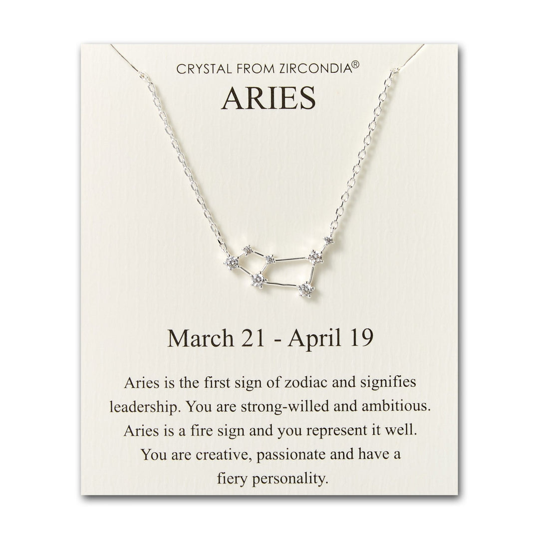 Aries Star Sign Zodiac Constellation Necklace and Quote Card with Zircondia® Crystals - Philip Jones Jewellery