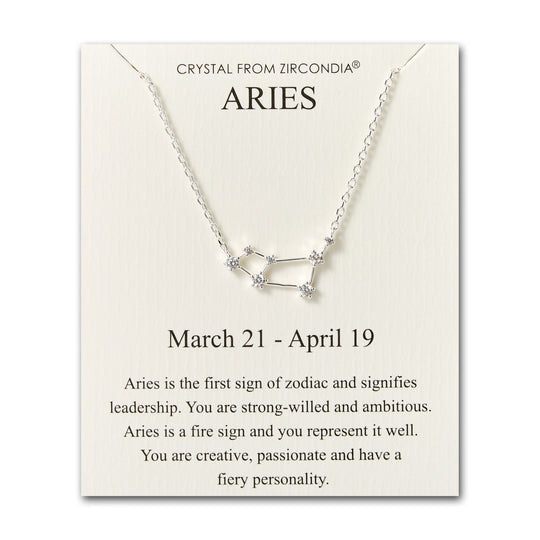 Aries Star Sign Zodiac Constellation Necklace and Quote Card with Zircondia® Crystals - Philip Jones Jewellery