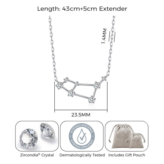 Aries Star Sign Zodiac Constellation Necklace with Zircondia® Crystals - Philip Jones Jewellery