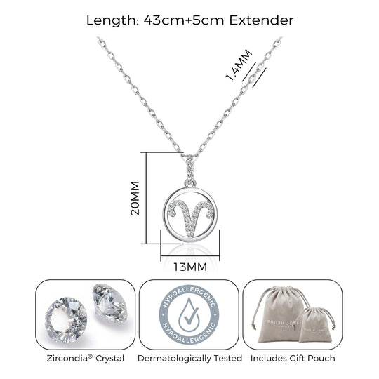 Aries Star Sign Zodiac Necklace with Zircondia® Crystals - Philip Jones Jewellery