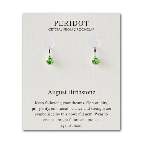 August (Peridot) Birthstone Clip On Earrings Created with Zircondia® Crystals - Philip Jones Jewellery