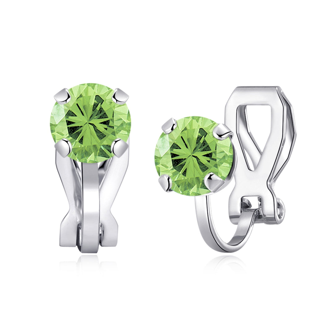August (Peridot) Birthstone Clip On Earrings Created with Zircondia® Crystals - Philip Jones Jewellery