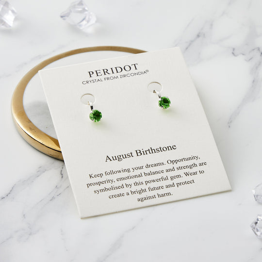 August (Peridot) Birthstone Clip On Earrings Created with Zircondia® Crystals - Philip Jones Jewellery