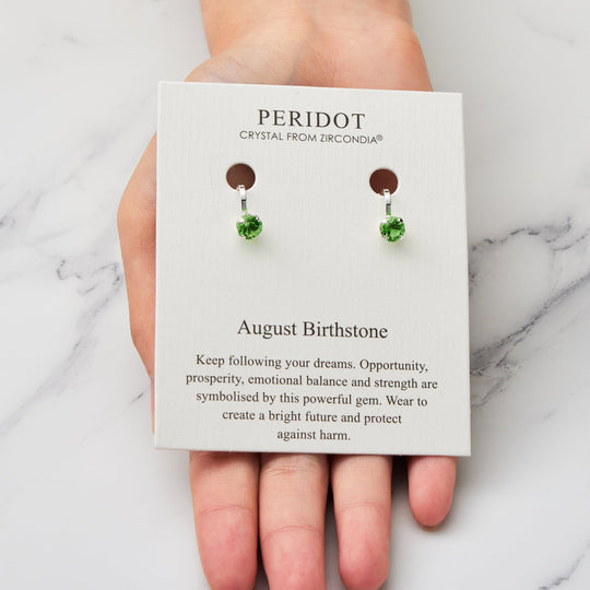 August (Peridot) Birthstone Clip On Earrings Created with Zircondia® Crystals - Philip Jones Jewellery