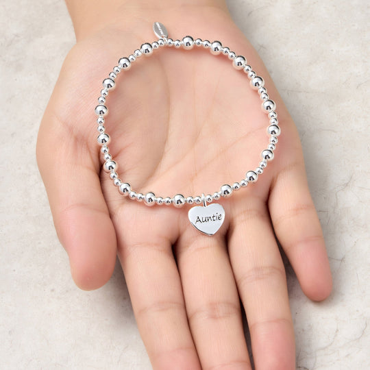 Auntie Heart Charm Beaded Stretch Bracelet - Philip Jones Jewellery