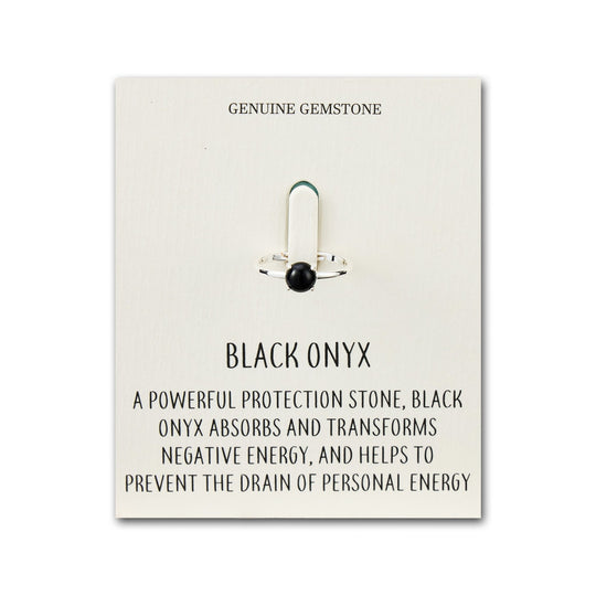 Black Onyx Adjustable Ring with Quote Card - Philip Jones Jewellery