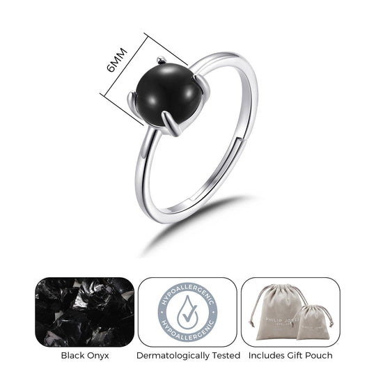 Black Onyx Adjustable Ring with Quote Card - Philip Jones Jewellery