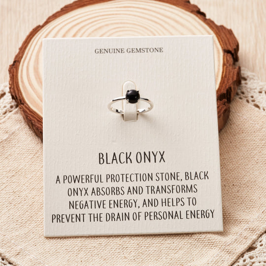 Black Onyx Adjustable Ring with Quote Card - Philip Jones Jewellery