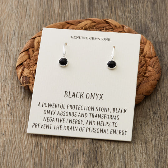 Black Onyx Drop Earrings with Quote Card - Philip Jones Jewellery
