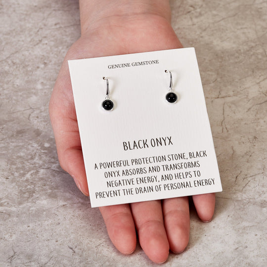 Black Onyx Drop Earrings with Quote Card - Philip Jones Jewellery
