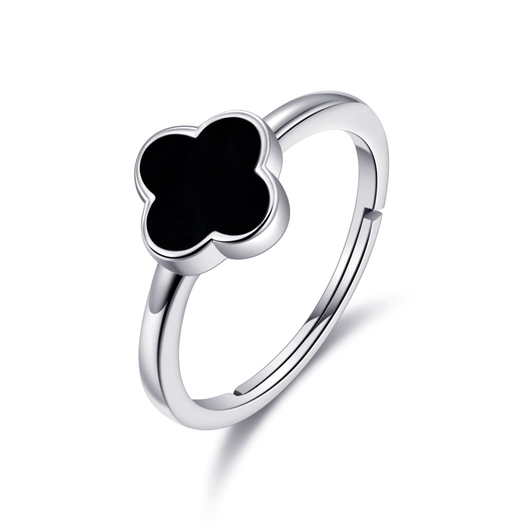 Black Onyx Gemstone Adjustable Clover Ring - Philip Jones Jewellery