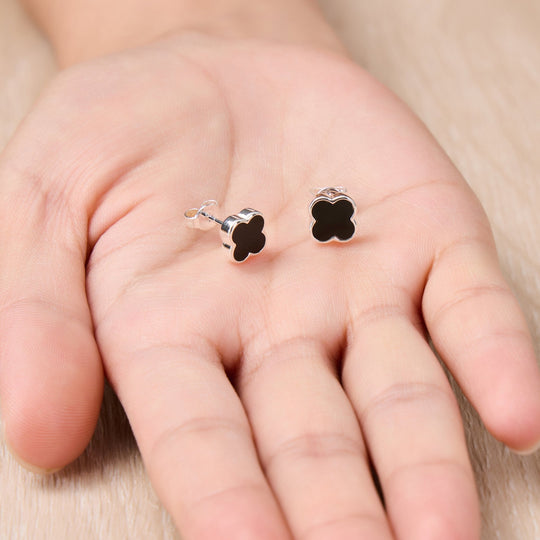 Black Onyx Gemstone Clover Earrings - Philip Jones Jewellery