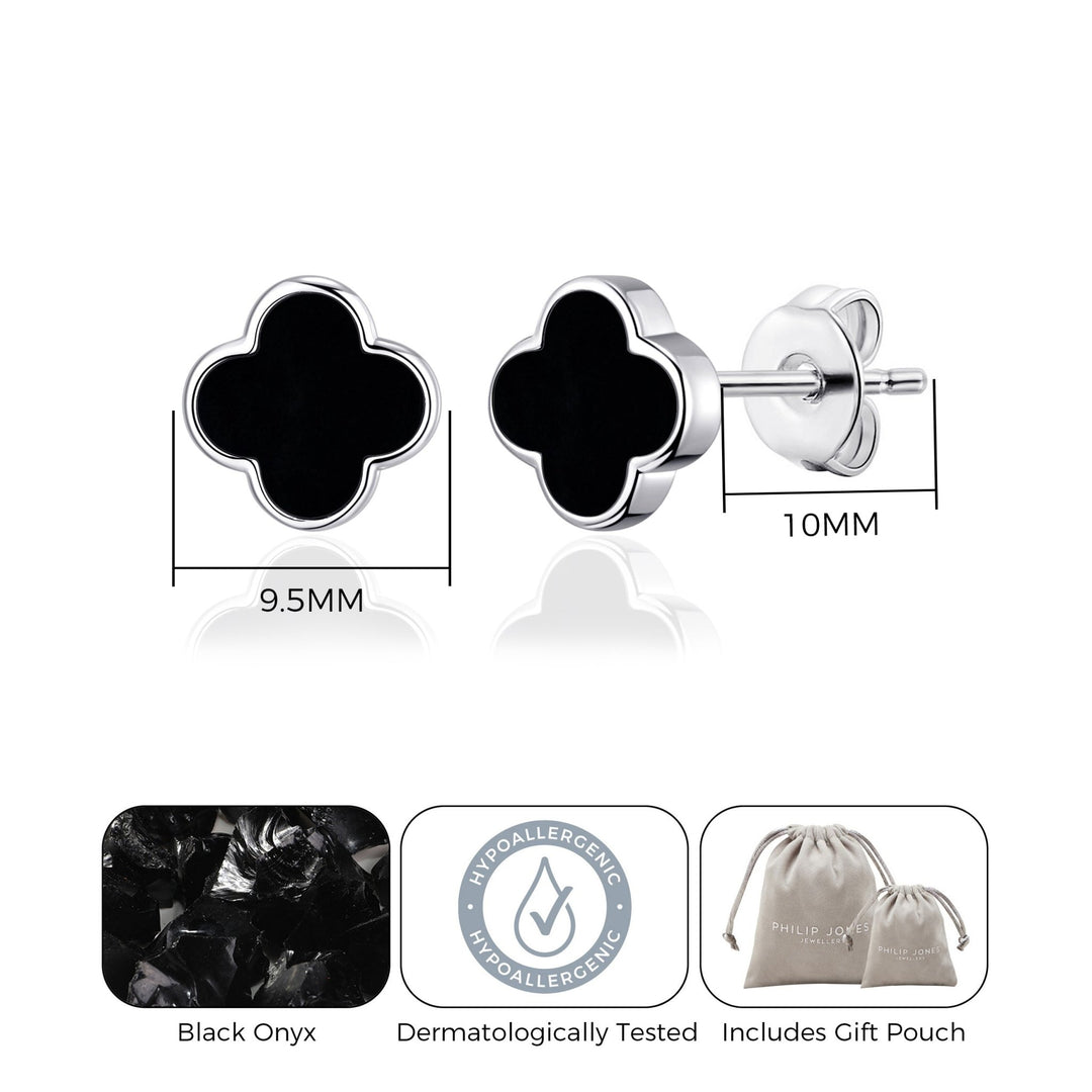 Black Onyx Gemstone Clover Earrings - Philip Jones Jewellery