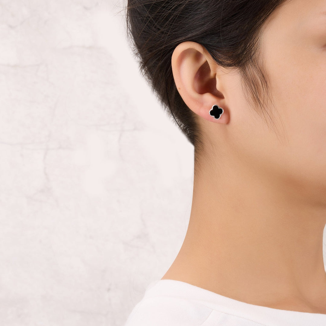 Black Onyx Gemstone Clover Earrings - Philip Jones Jewellery