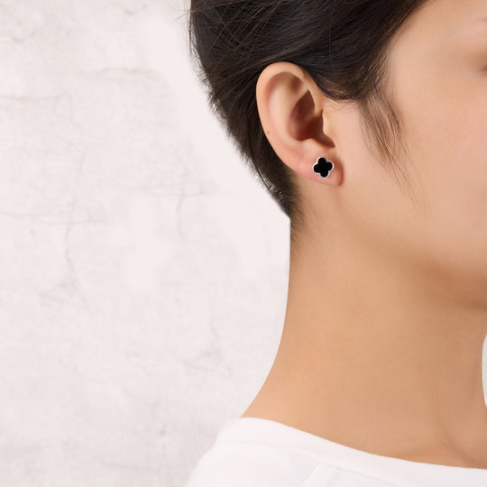 Black Onyx Gemstone Clover Earrings - Philip Jones Jewellery