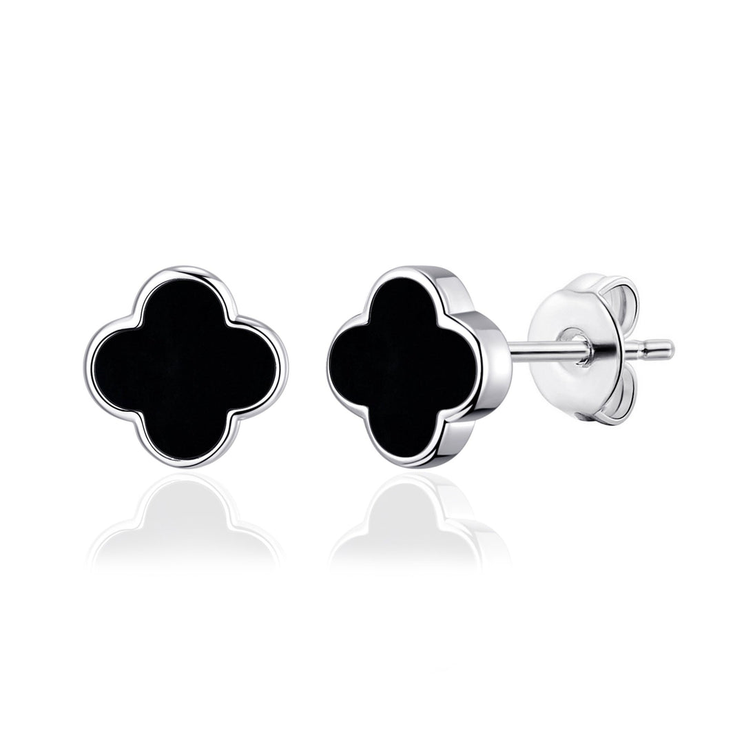 Black Onyx Gemstone Clover Earrings - Philip Jones Jewellery