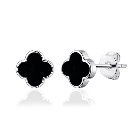 Black Onyx Gemstone Clover Earrings - Philip Jones Jewellery