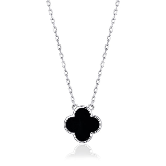 Black Onyx Gemstone Clover Necklace - Philip Jones Jewellery