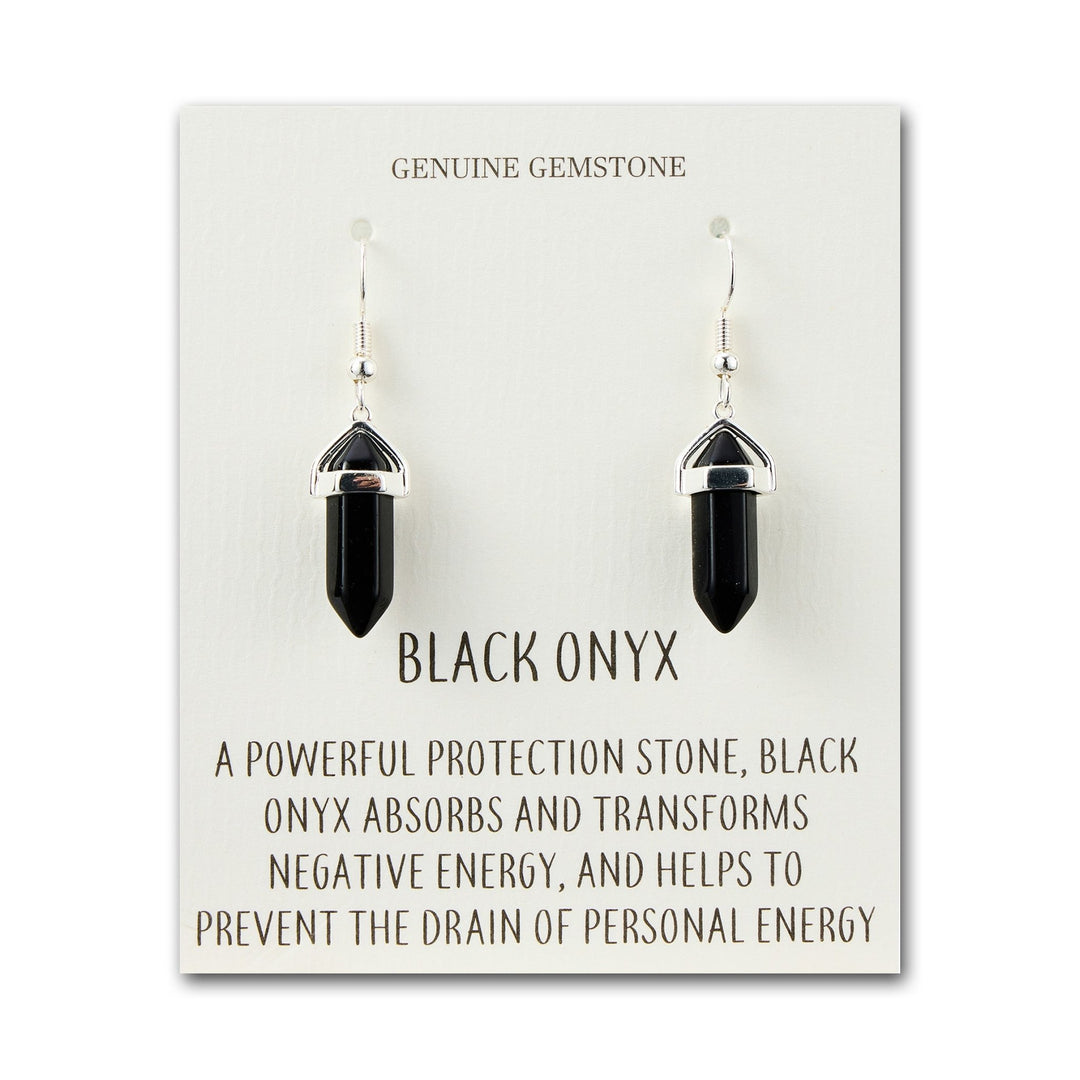 Black Onyx Gemstone Drop Earrings with Quote Card - Philip Jones Jewellery