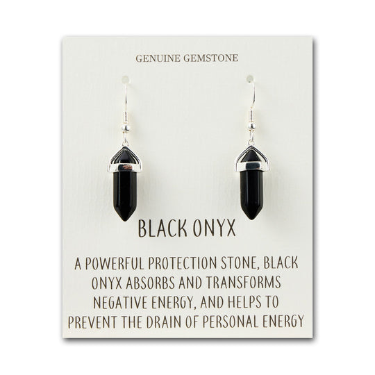 Black Onyx Gemstone Drop Earrings with Quote Card - Philip Jones Jewellery