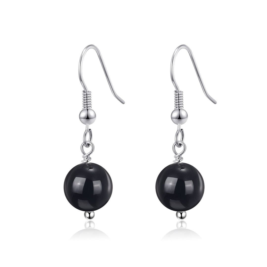 Black Onyx Gemstone Round Drop Earrings - Philip Jones Jewellery