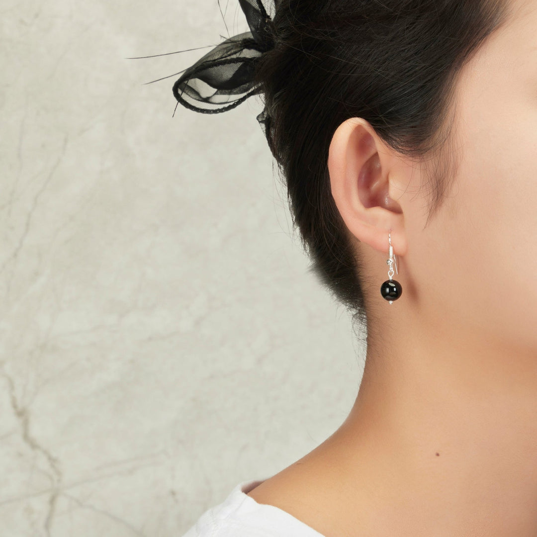 Black Onyx Gemstone Round Drop Earrings - Philip Jones Jewellery