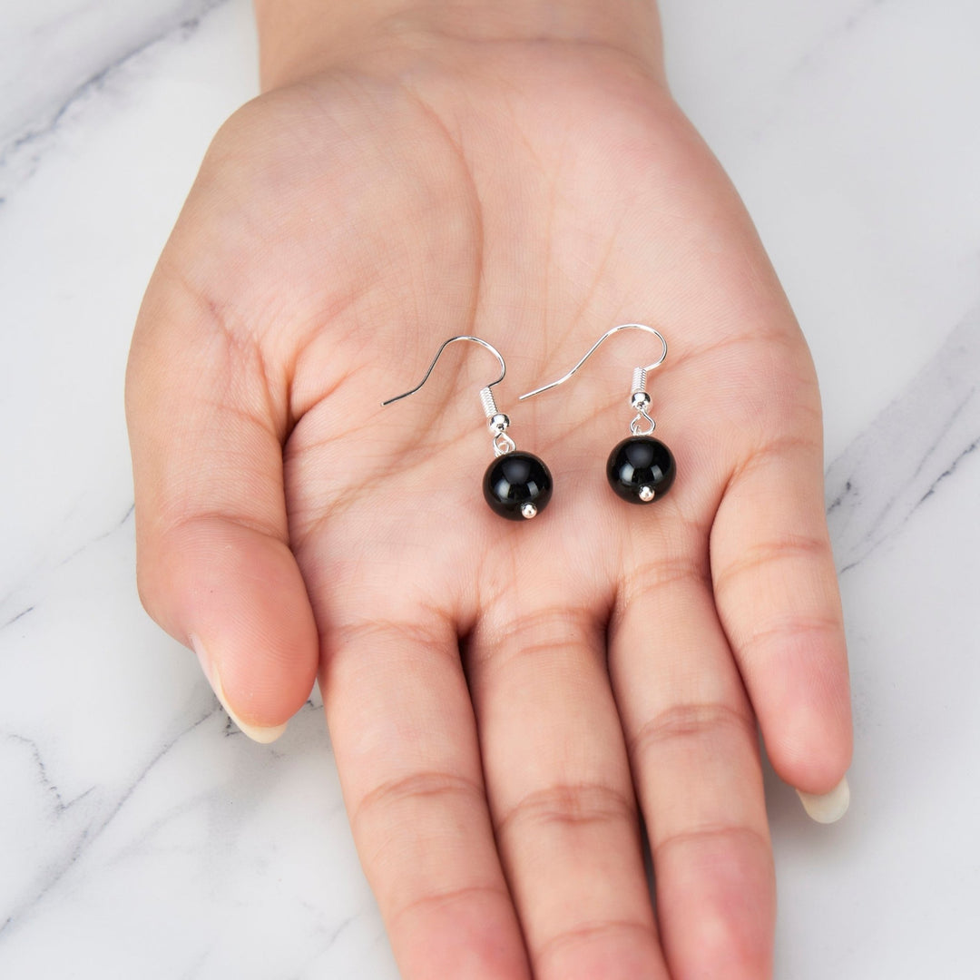 Black Onyx Gemstone Round Drop Earrings - Philip Jones Jewellery