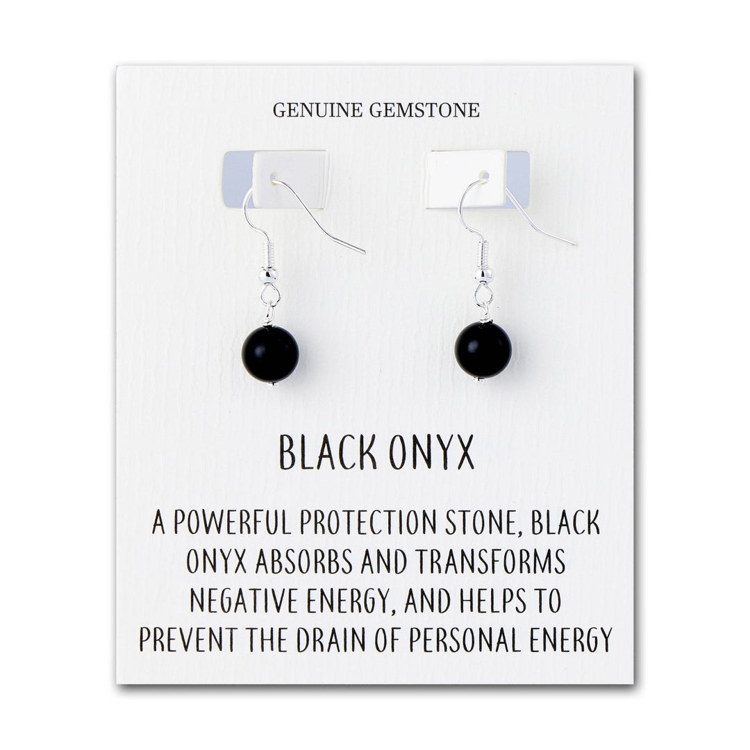 Black Onyx Gemstone Round Drop Earrings with Quote Card - Philip Jones Jewellery