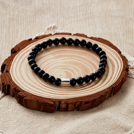 Black Onyx Gemstone Stretch Bracelet for Women - Philip Jones Jewellery