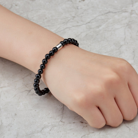 Black Onyx Gemstone Stretch Bracelet for Women - Philip Jones Jewellery